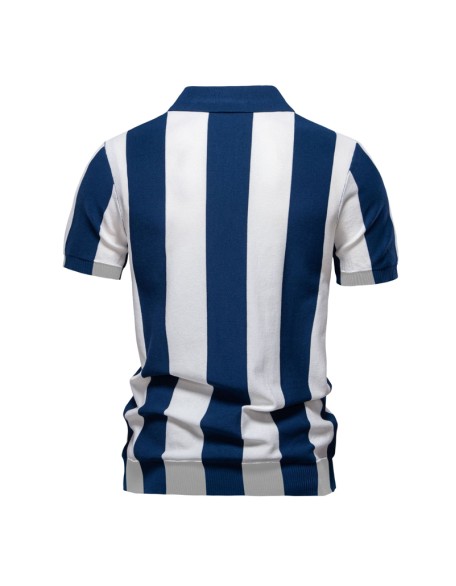 New lapel woolen short-sleeved polo shirt men's striped short-sleeved tops